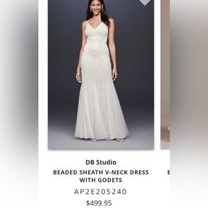 DB BEADED SHEATH V-NECK AFTER PARTY DRESS WITH GODETS NWT David’s Bridal NEW